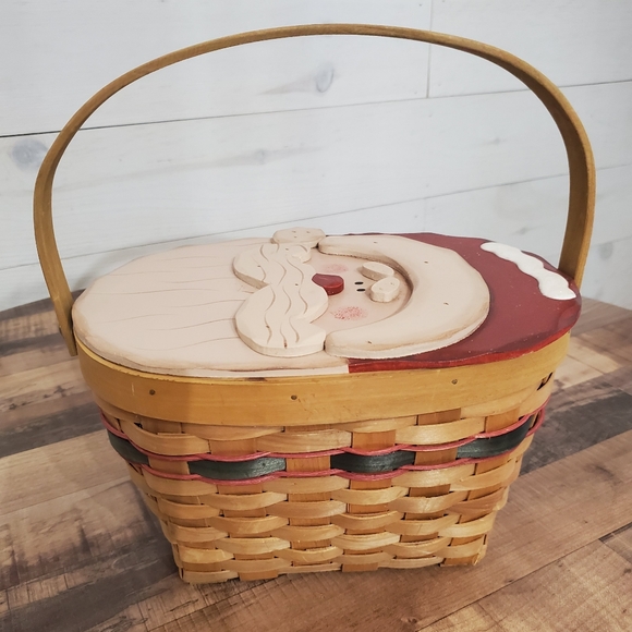 Vintage Santa woven hinge basket with swivel handle Christmas country folk art - Picture 15 of 15